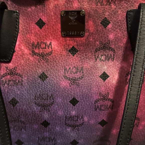 MCM Pink/Purple Galaxy Viseto Gradient Logo Coated Canvas Tote with Black Handle - Picture 12 of 14